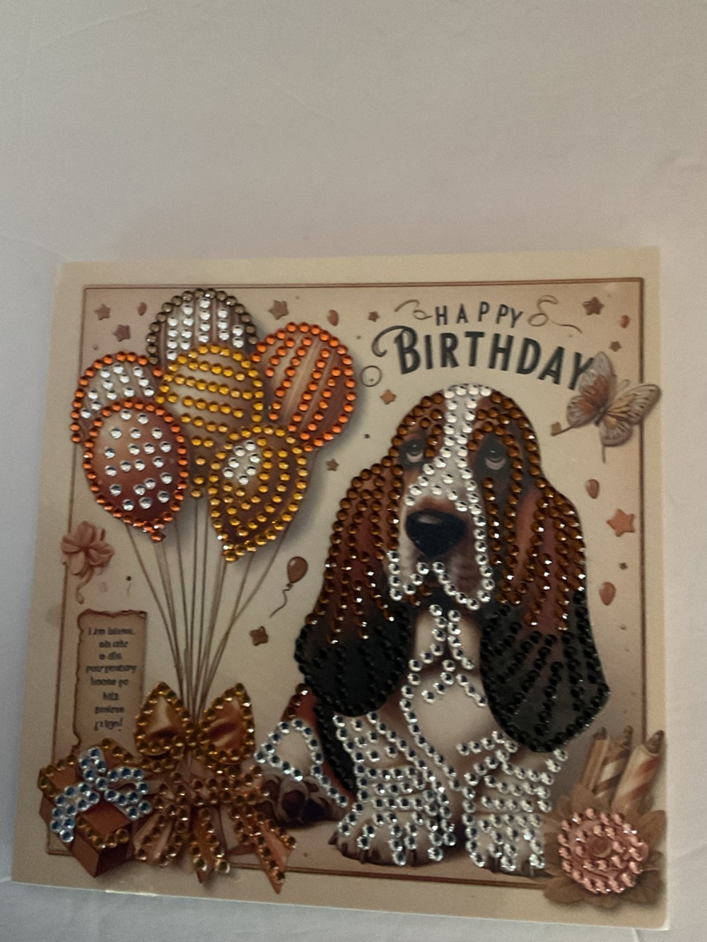 Embellished Birthday Dog Greeting Cards set of three. Brown & Cream.